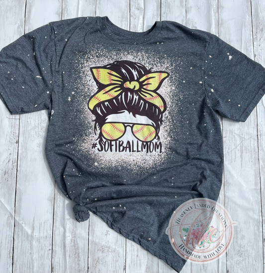 Bleached Tee Softball Mom