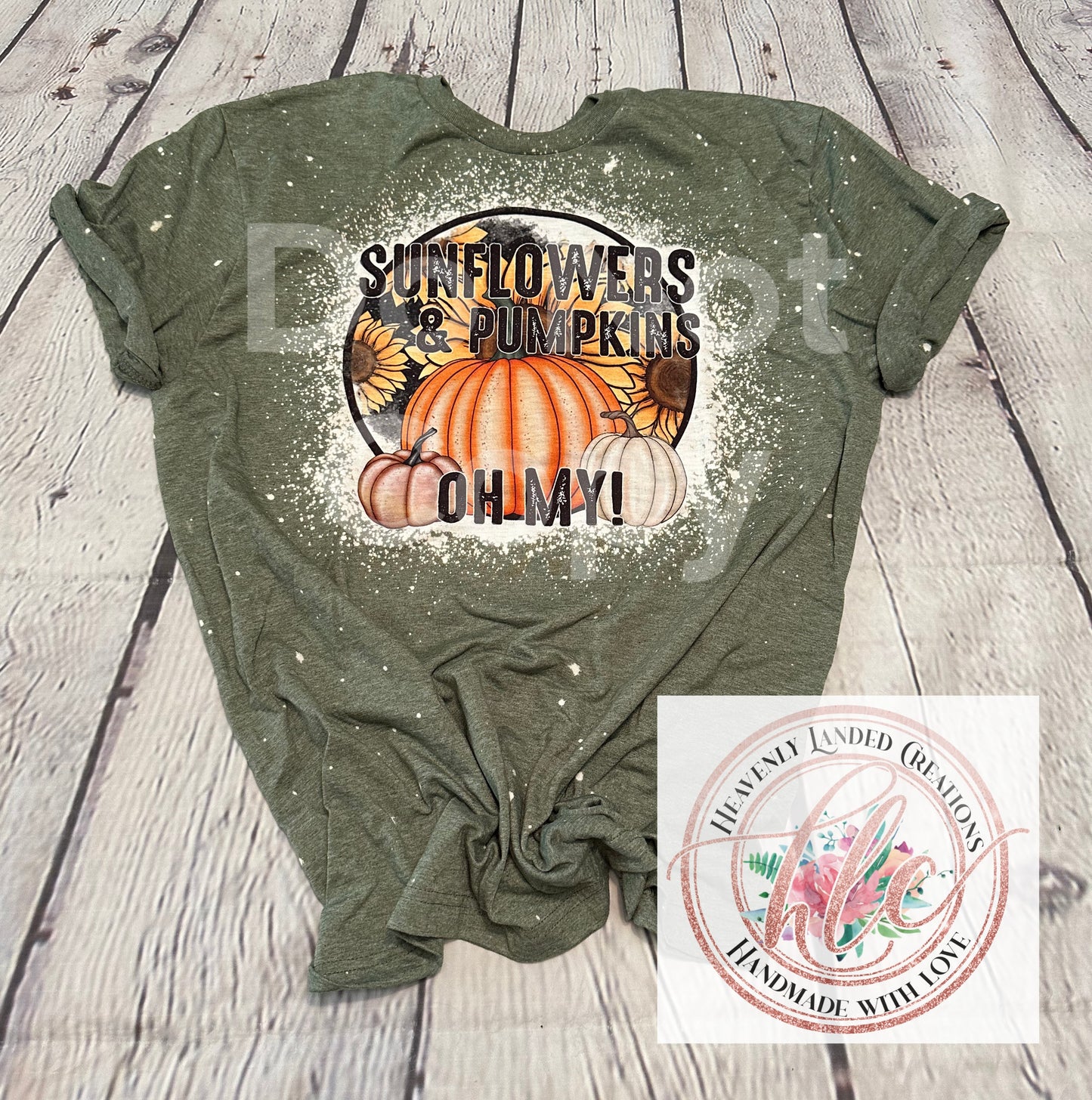 Bleached Tee Sunflowers & Pumpkins