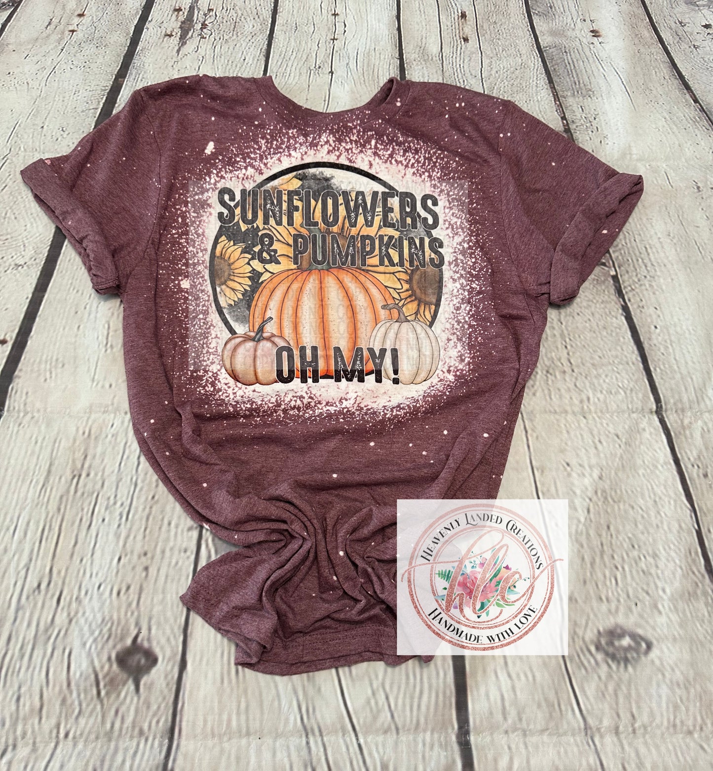 Bleached Tee Sunflowers & Pumpkins