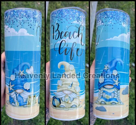 sublimation tumbler gnome beach