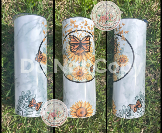 Sublimation Tumbler Butterfly Sunflower