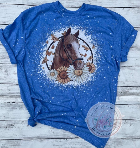 Bleached Tee Horse Sunflower